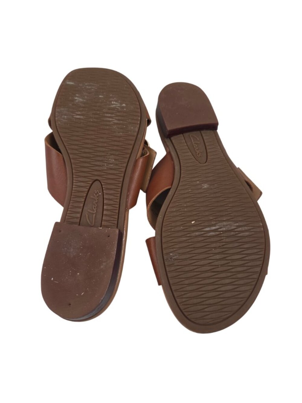 Clarks Artisan Sandals Womens 9.5 Brown Leather Straps Goldtone Buckle Flat Shoe - Picture 10 of 14